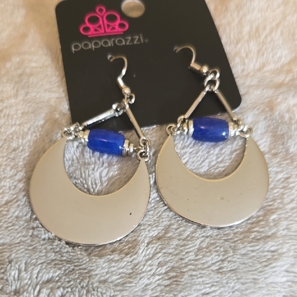 #086 Paparazzi Silver and Blue Earrings - Picture 2 of 2